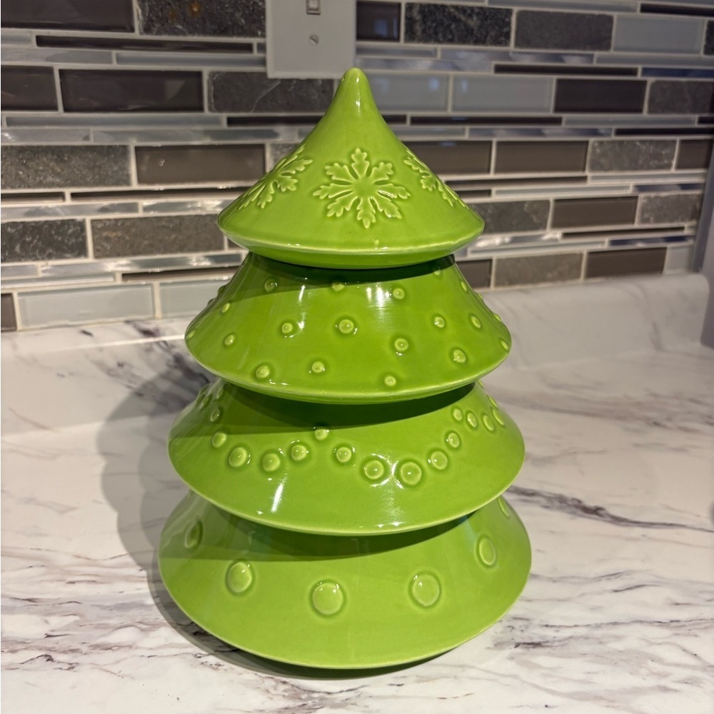 Vintage Christmas Tree Cookie Jar Tiered stacking candy dish